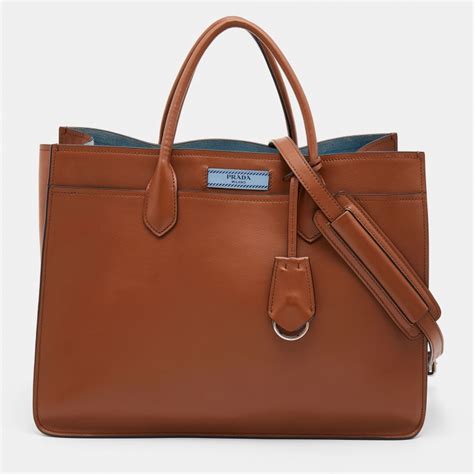 Etiquette leather tote Prada Brown in Leather 